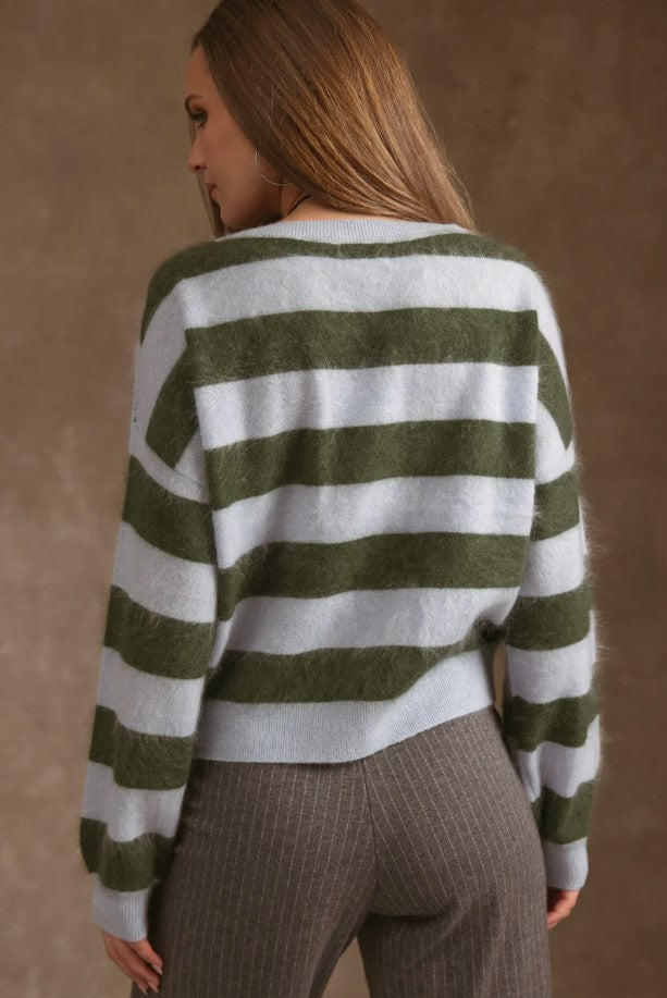 Elidia Fuzzy Cashmere Sweater - Forest/Dusty Blue