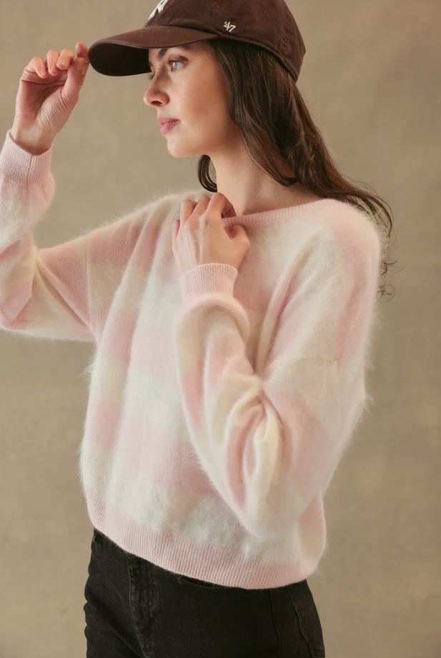 Elidia Fuzzy Stripe Cashmere Sweater - Cloud/Ballet