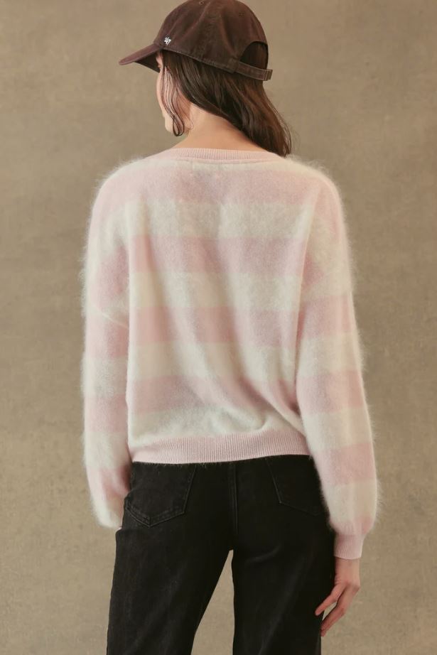 Elidia Fuzzy Stripe Cashmere Sweater - Cloud/Ballet