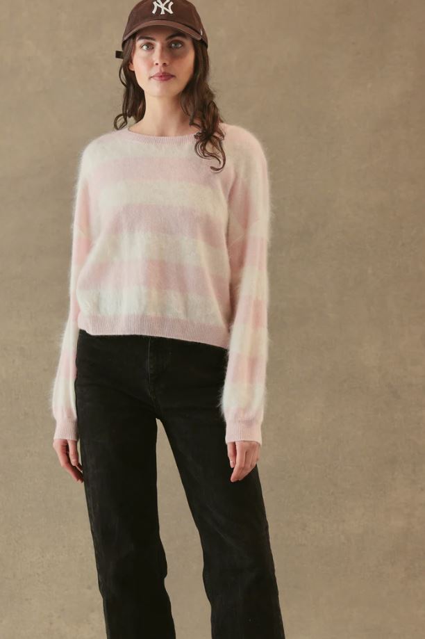 Elidia Fuzzy Stripe Cashmere Sweater - Cloud/Ballet