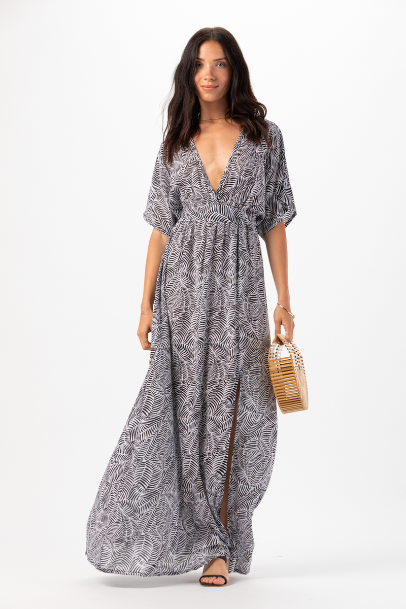 Elise Maxi Dress - Geo Palms Black