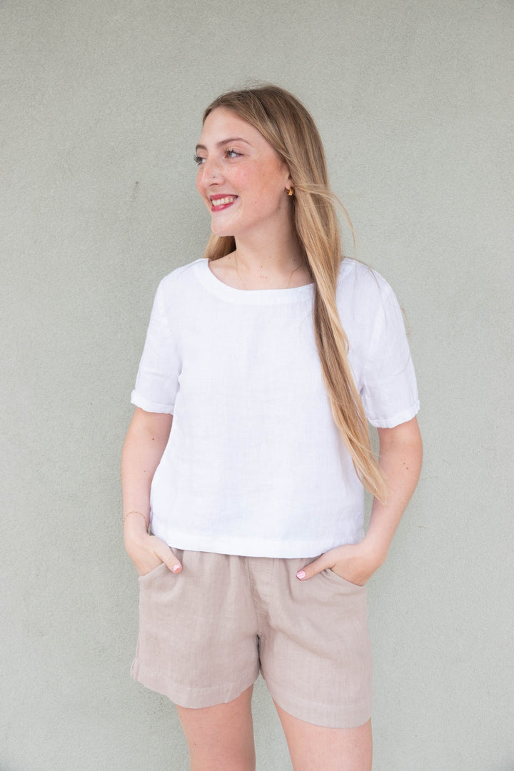 Elodie Pleated Linen Short - Sandstone - Jaffi's