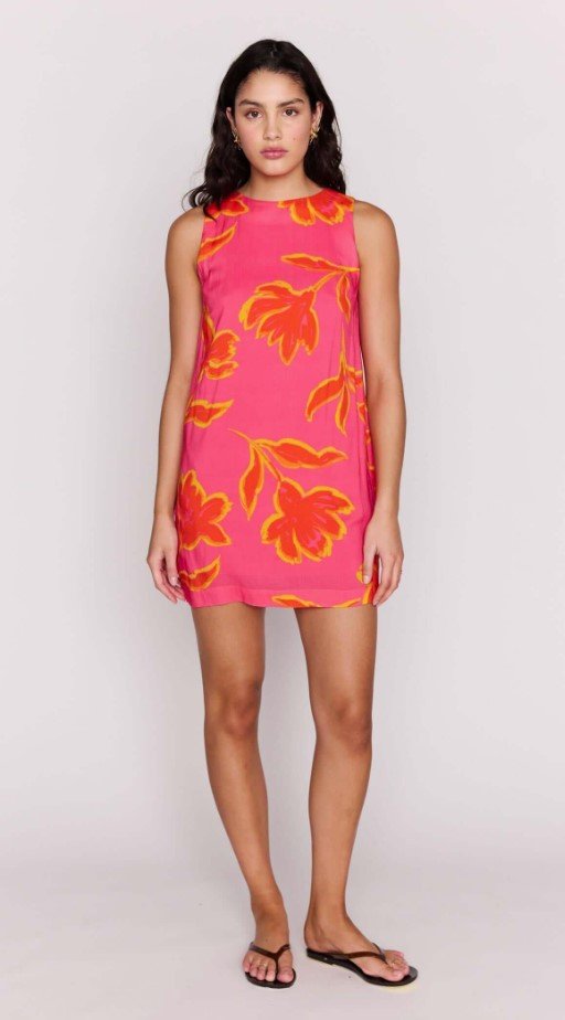 Elodie Shift Mini Dress - Pink Pop Floral - Jaffi's
