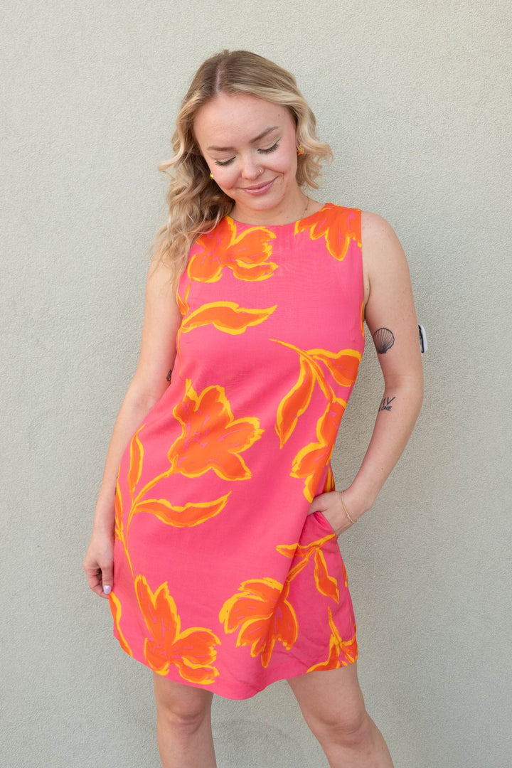 Elodie Shift Mini Dress - Pink Pop Floral - Jaffi's