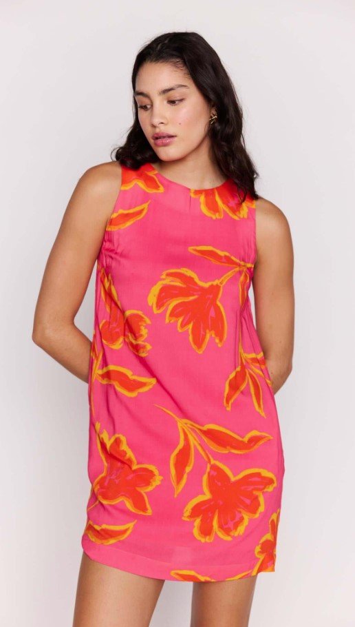 Elodie Shift Mini Dress - Pink Pop Floral - Jaffi's