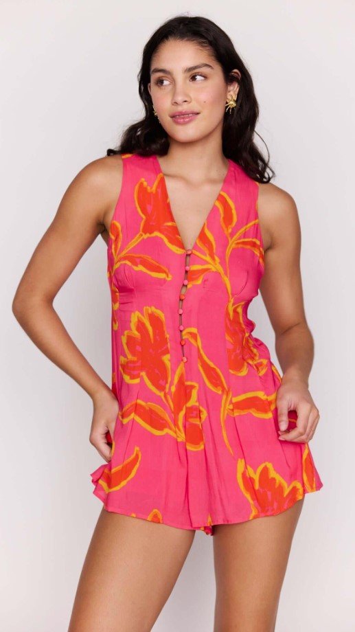 Elodie Sleeveless Playsuit - Pink Pop Floral - Jaffi's