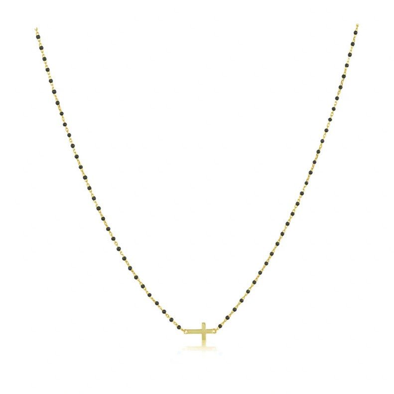 Elsa Side Cross Necklace - Black - Jaffi's