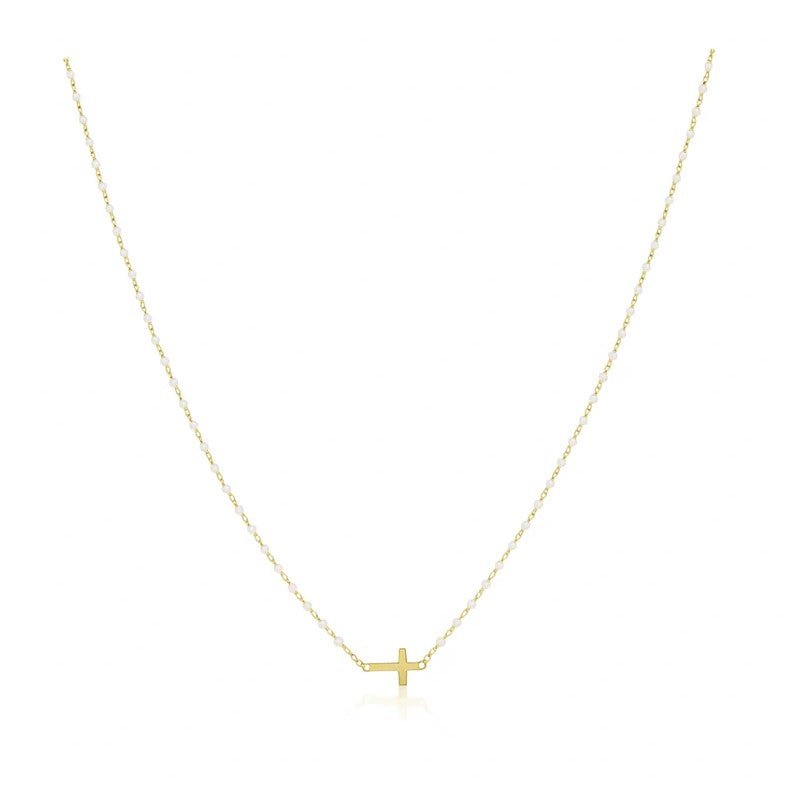 Elsa Side Cross Necklace - White - Jaffi's