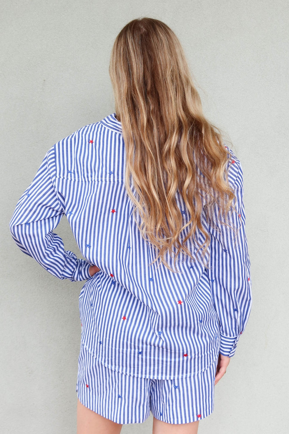 Embroidered Star Stripe Button Down - Blue/White - Jaffi's