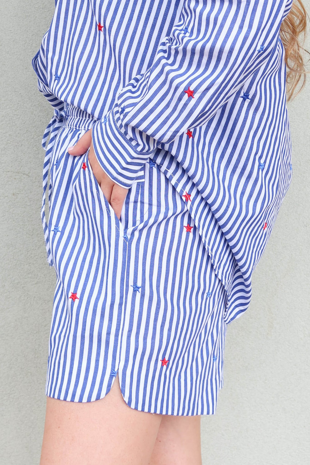 Embroidered Star Stripe Shorts - Blue/White - Jaffi's