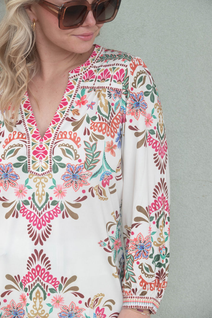 Emiliana Blouse - Ivory Print - Jaffi's