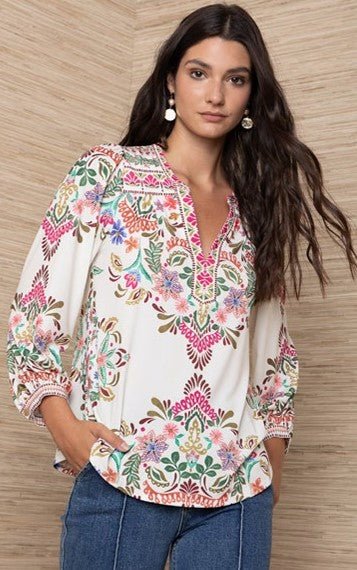 Emiliana Blouse - Ivory Print - Jaffi's