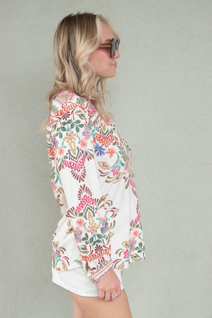 Emiliana Blouse - Ivory Print - Jaffi's