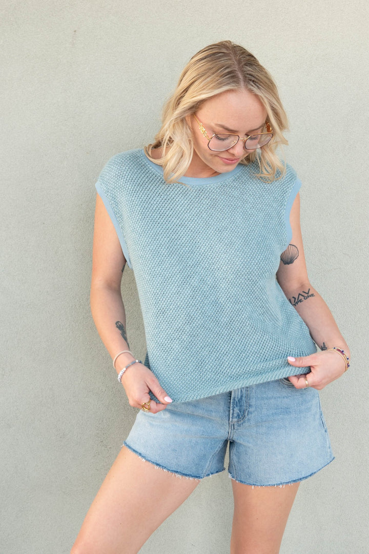 Eve Crochet Knit Muscle Tank - Vintage Mist - Jaffi's
