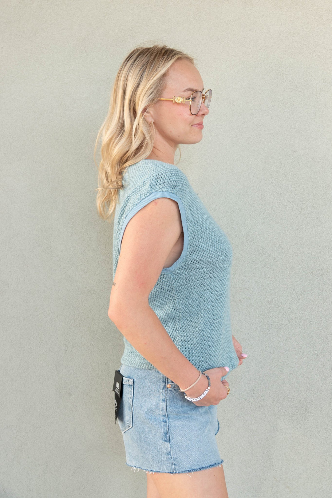 Eve Crochet Knit Muscle Tank - Vintage Mist - Jaffi's