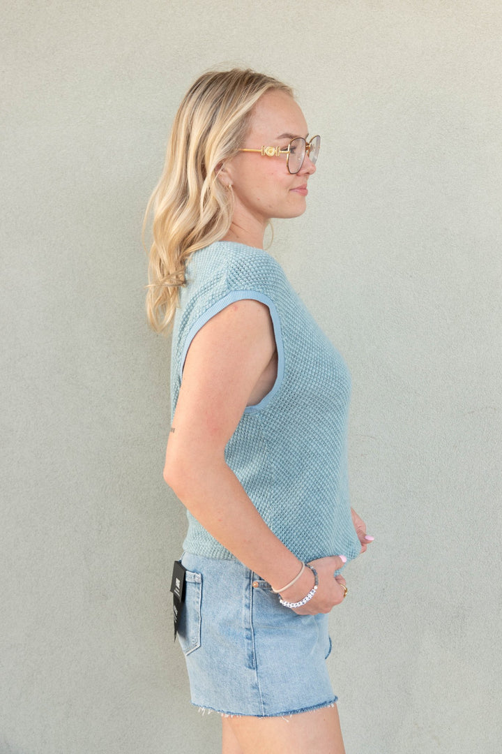 Eve Crochet Knit Muscle Tank - Vintage Mist - Jaffi's