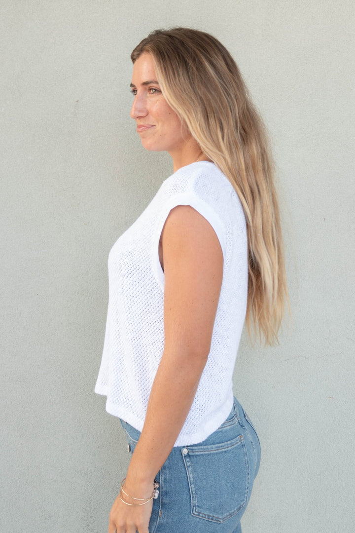 Eve Crochet Knit Muscle Tank - White - Jaffi's