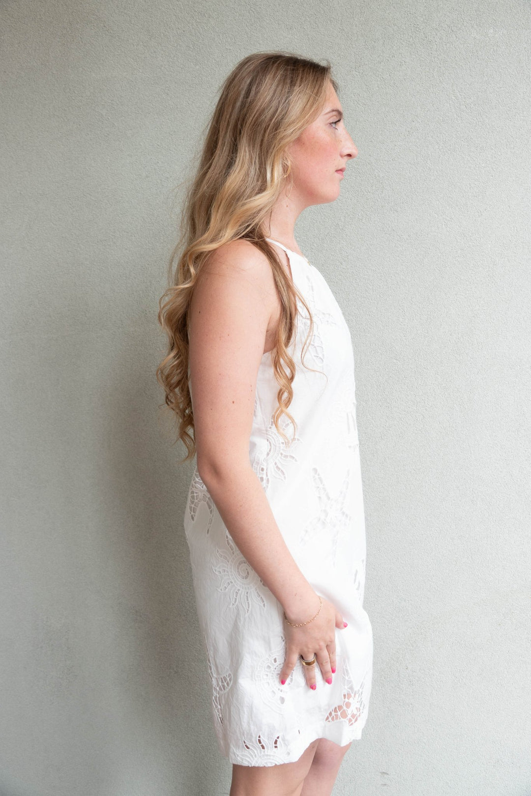 Eyelet Halter Mini Dress - White - Jaffi's