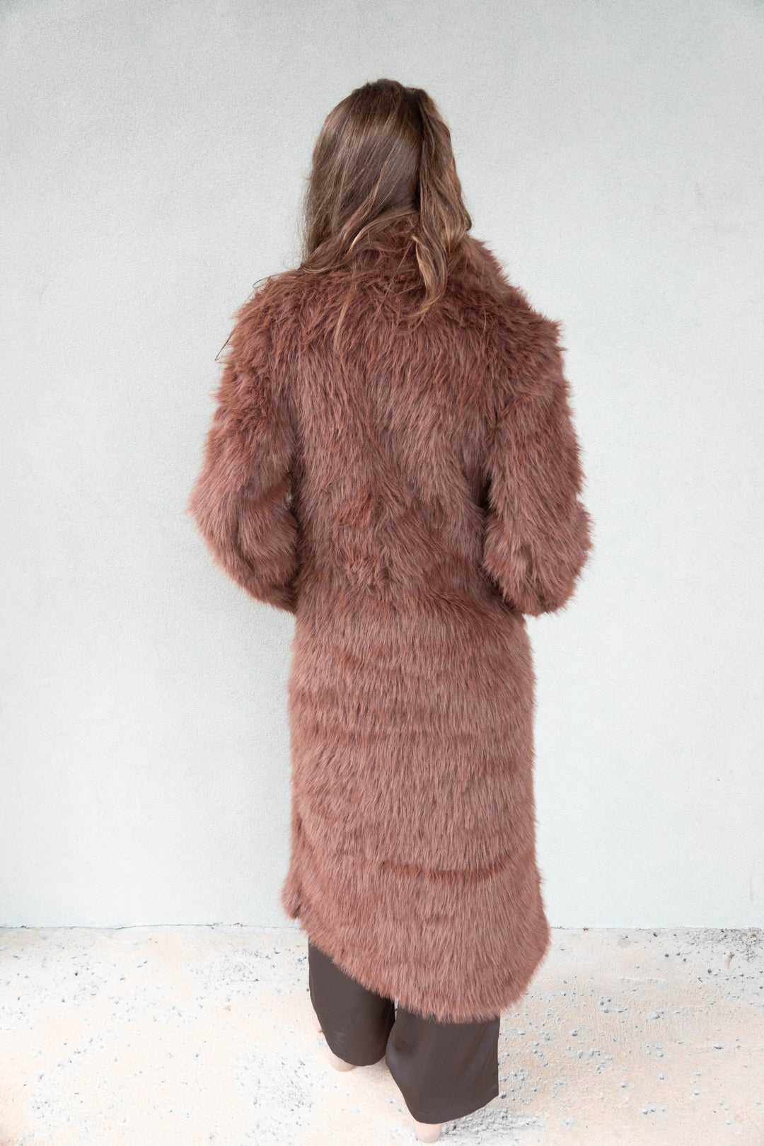 Faux Fur Long Jacket - Brown - Jaffi&