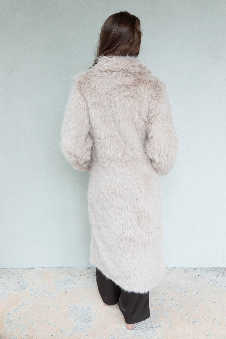 Faux Fur Long Jacket - Taupe - Jaffi&