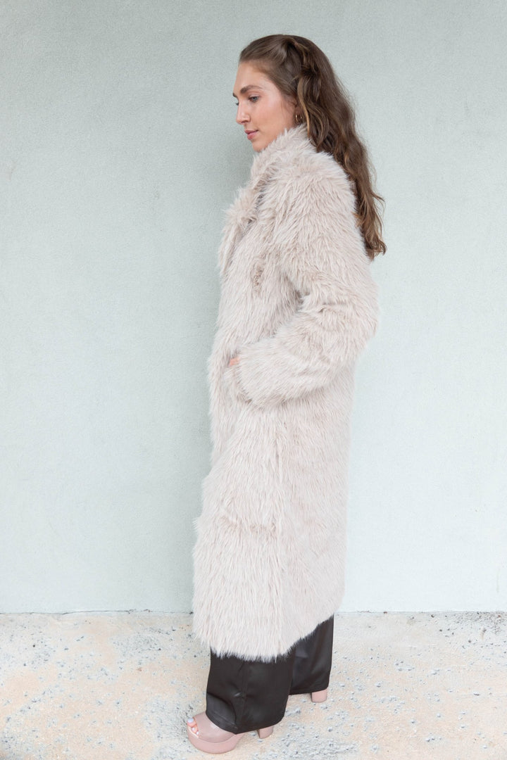 Faux Fur Long Jacket - Taupe - Jaffi&