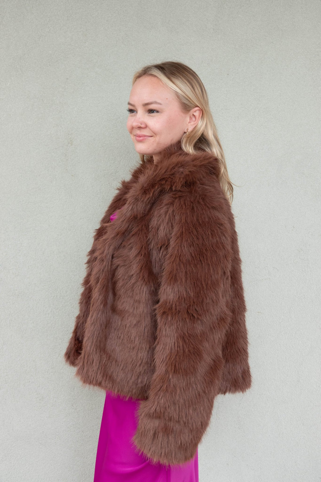 Faux Fur Short Jacket - Brown - Jaffi&