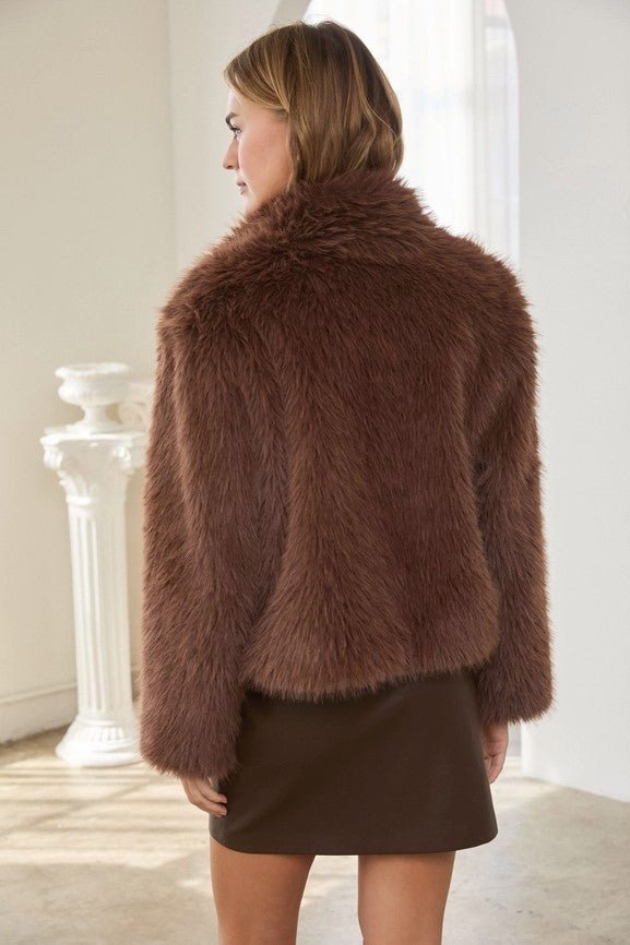 Faux Fur Short Jacket - Brown - Jaffi&