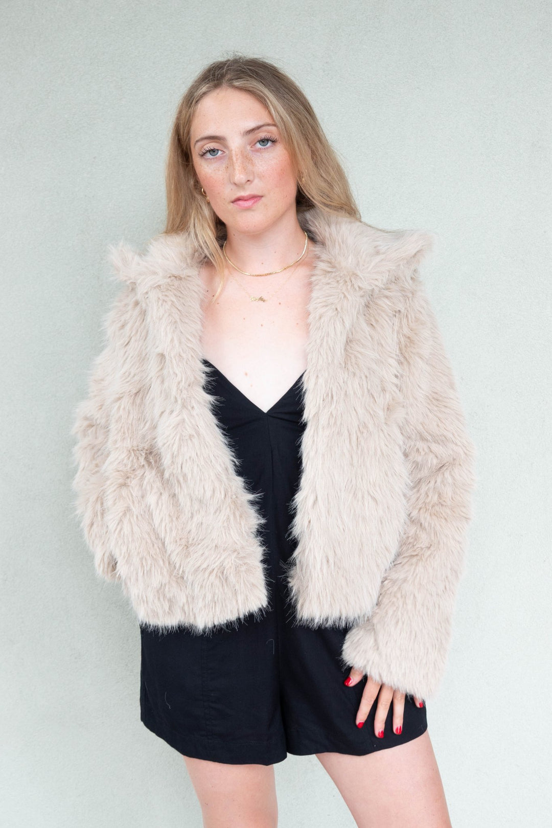 Faux Fur Short Jacket - Taupe - Jaffi's