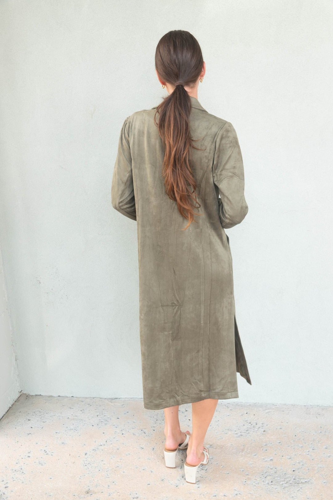 Faux Suede Duster - Olive - Jaffi's