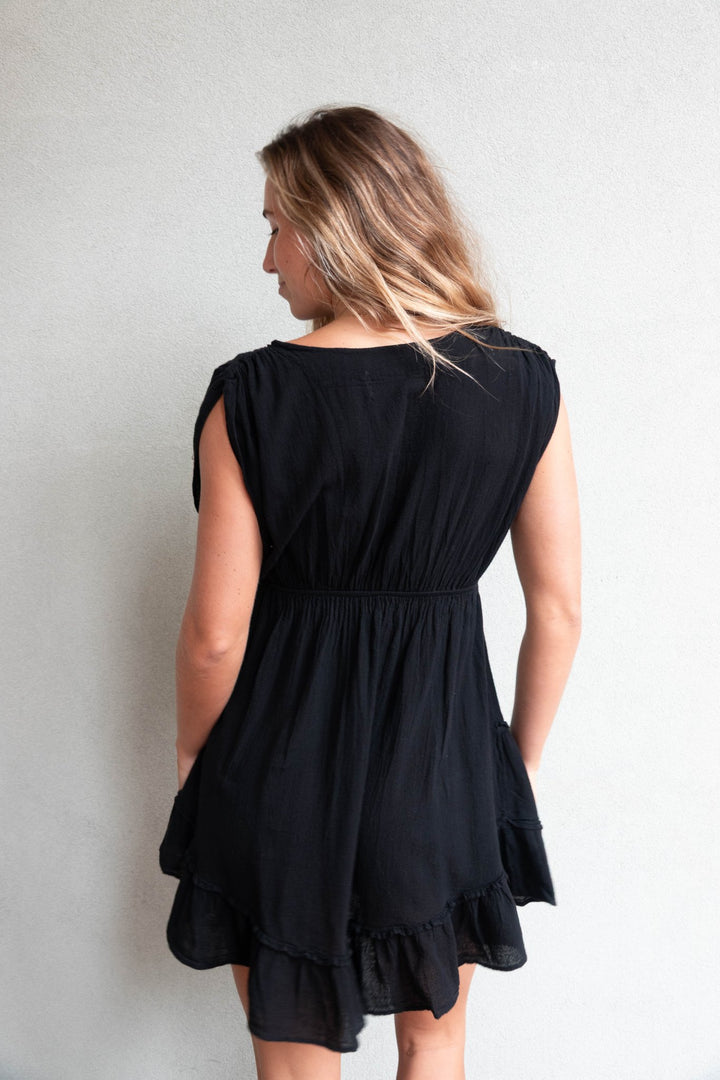 Faye Coverup Mini Dress - Black - Jaffi's