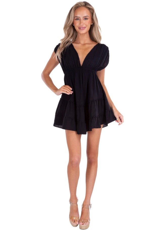 Faye Coverup Mini Dress - Black - Jaffi's