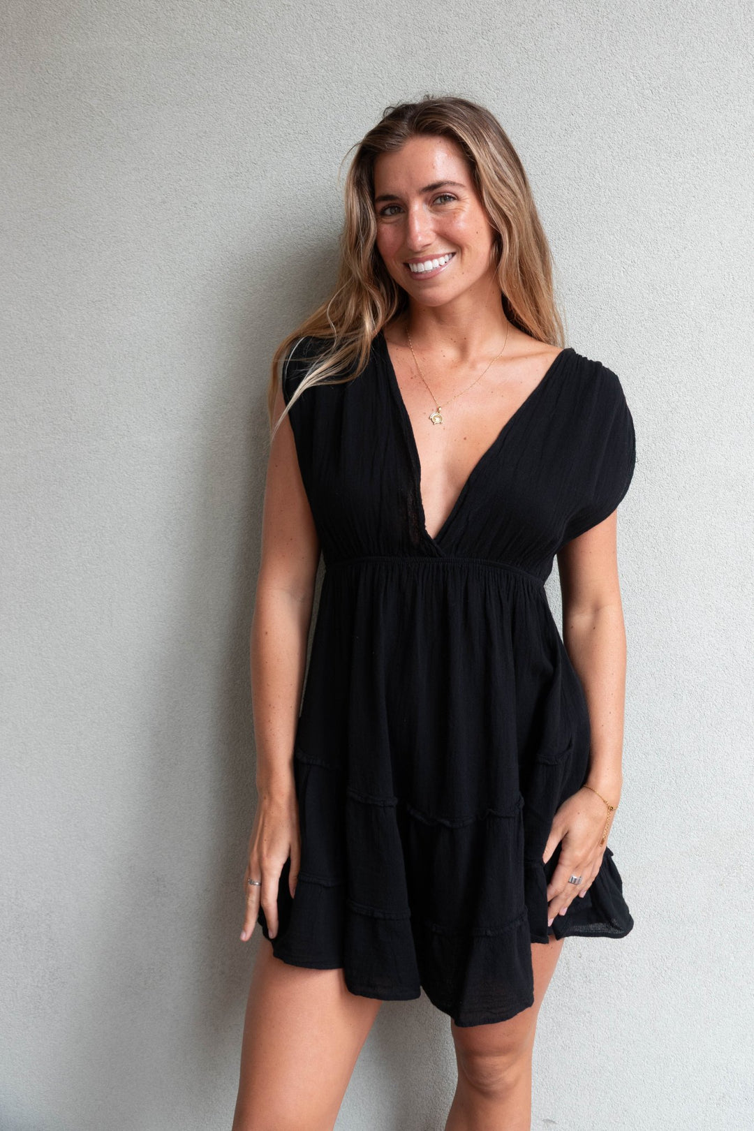 Faye Coverup Mini Dress - Black - Jaffi's