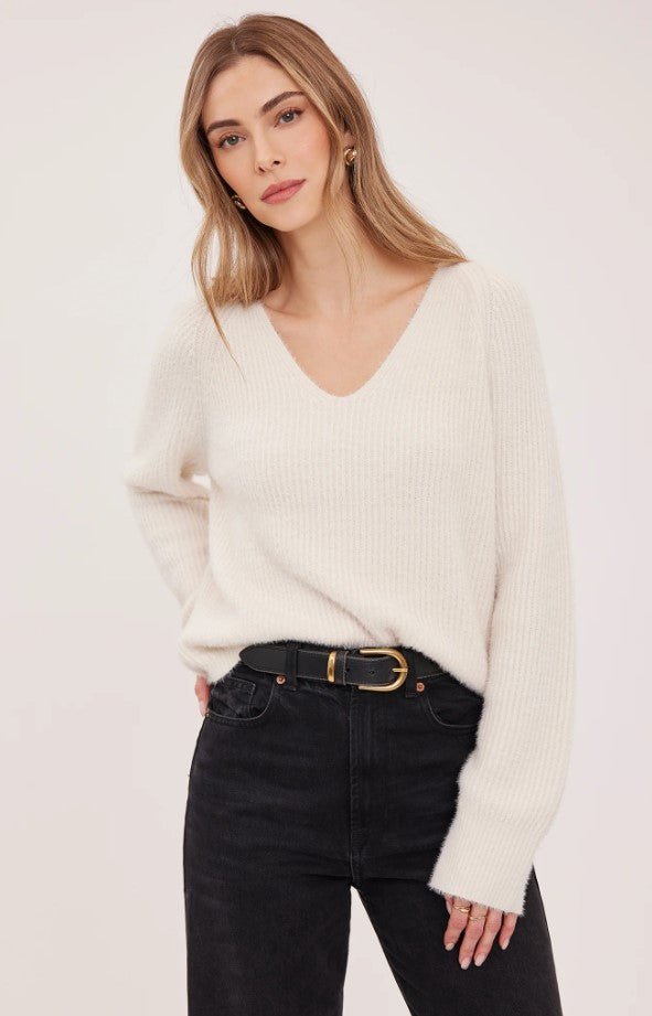 Filomena V Neck Sweater - Cream - Jaffi's
