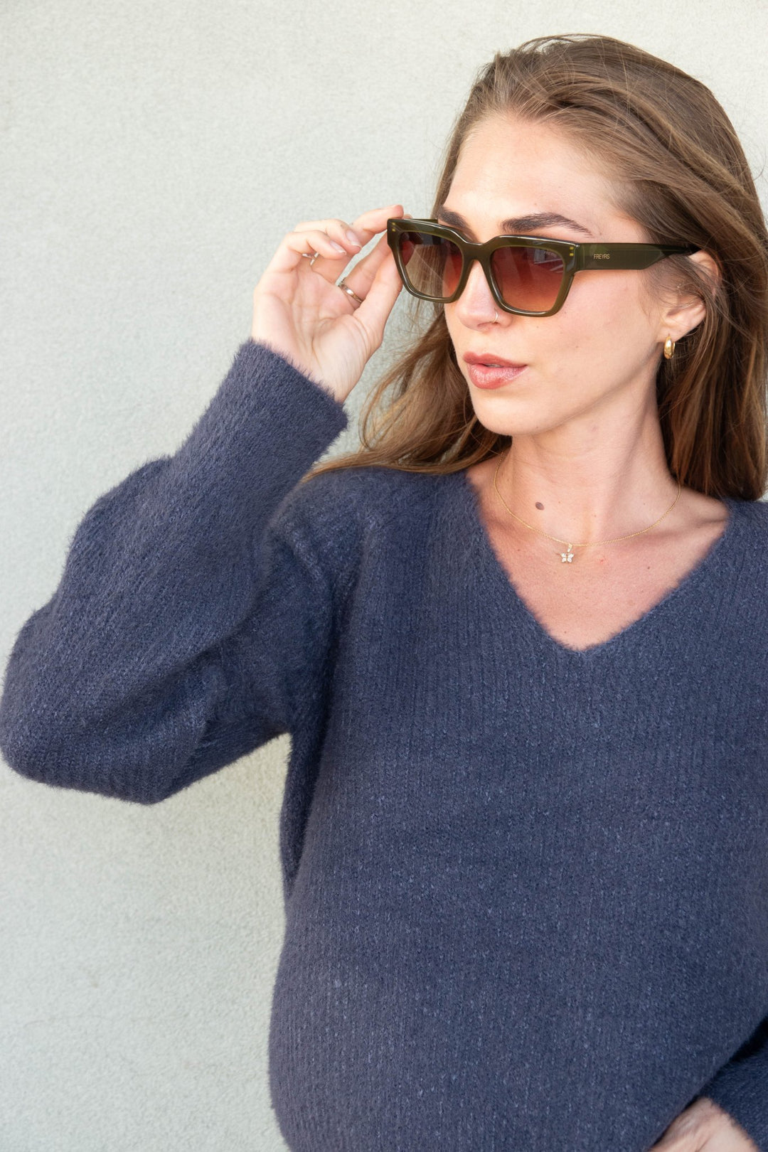 Filomena V Neck Sweater - Smoke - Jaffi&