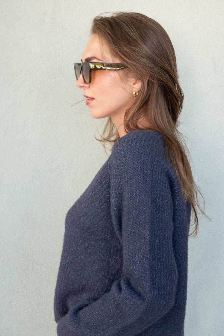 Filomena V Neck Sweater - Smoke - Jaffi&