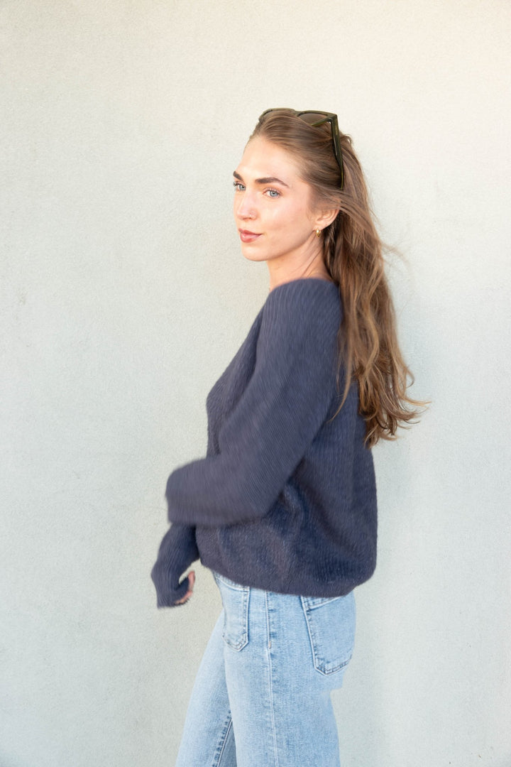Filomena V Neck Sweater - Smoke - Jaffi&