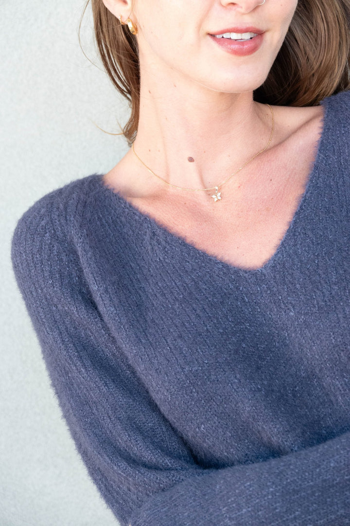 Filomena V Neck Sweater - Smoke - Jaffi&