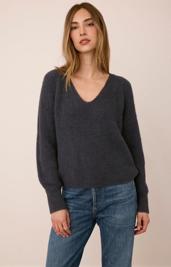 Filomena V Neck Sweater - Smoke - Jaffi&