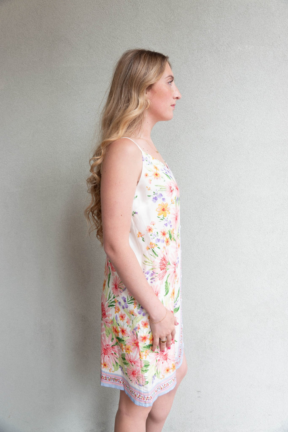 Floral Border Print Mini Dress - Cream Multi - Jaffi's