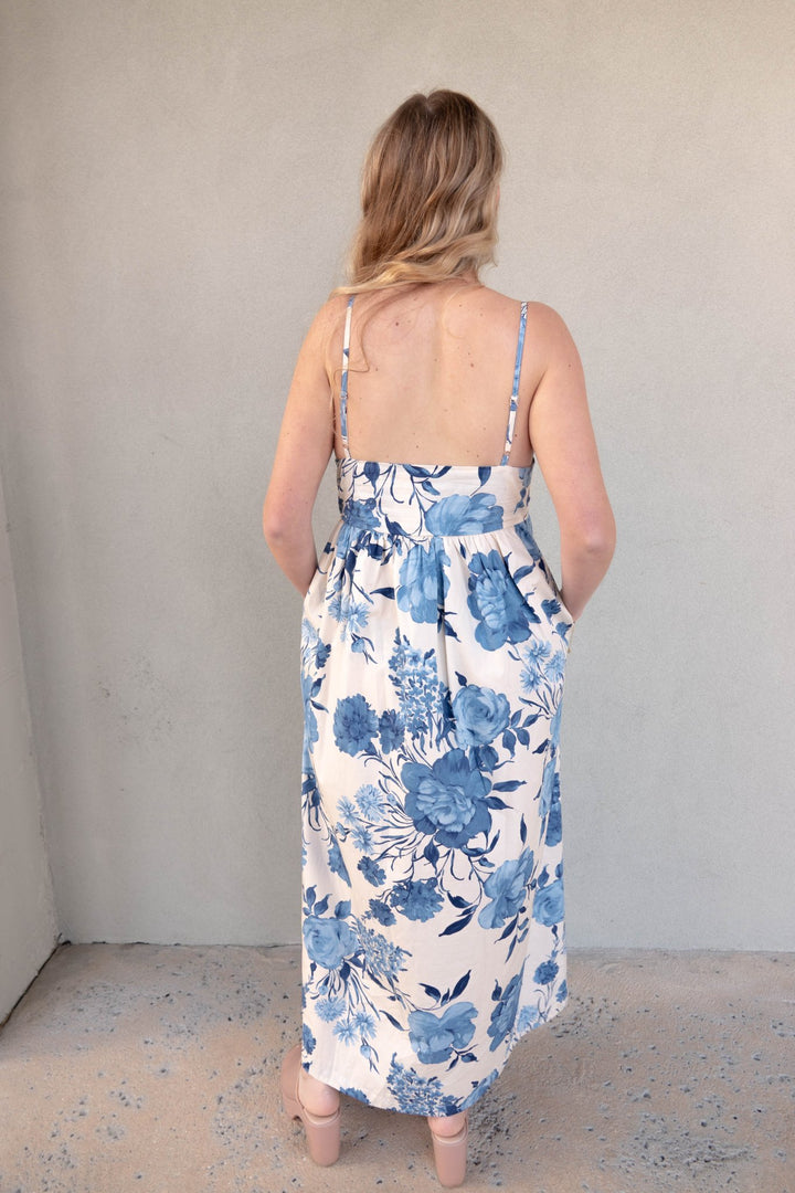 Floral Midi Dress - Cream Blue - Jaffi's