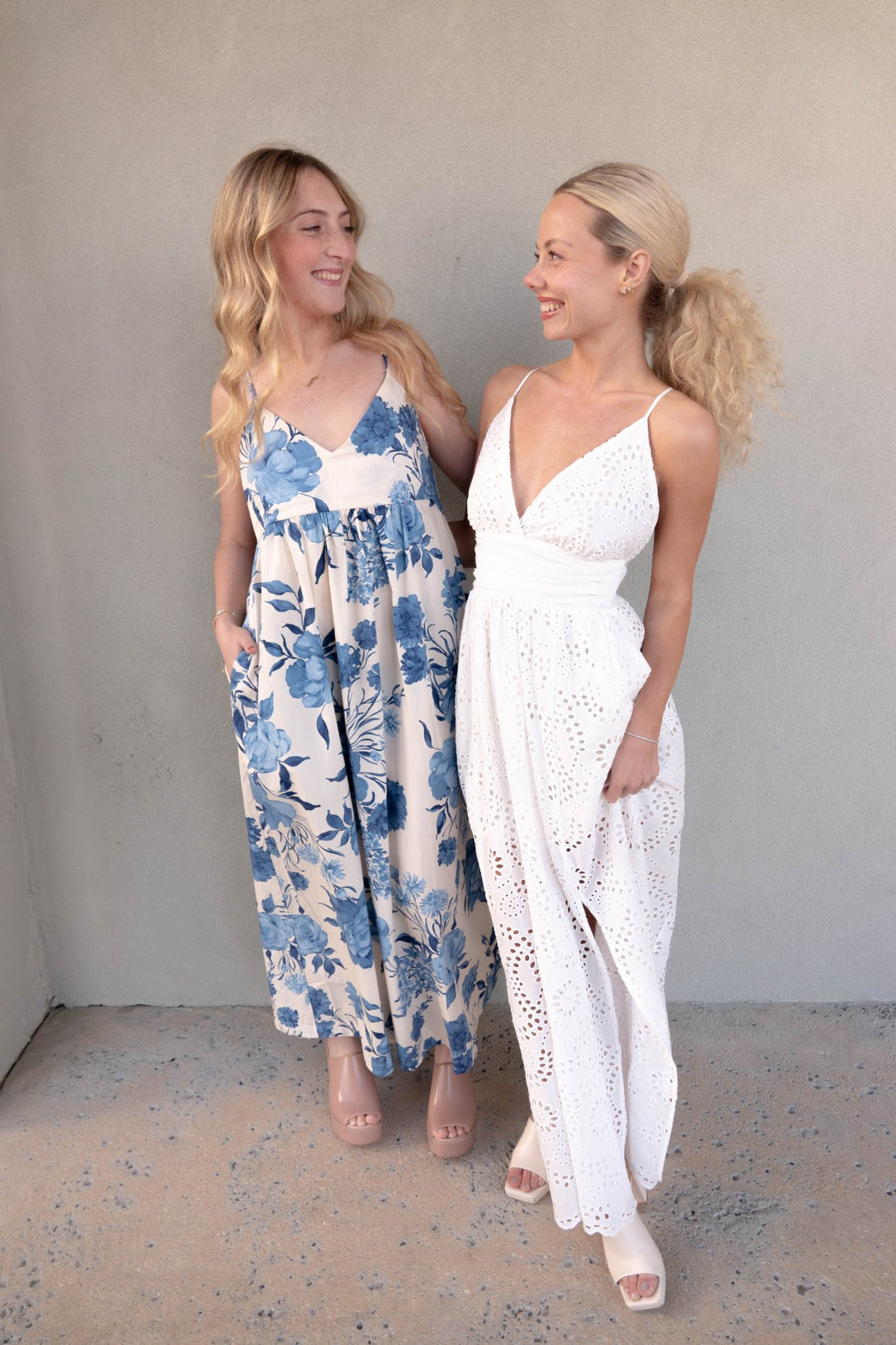 Floral Midi Dress - Cream Blue - Jaffi's