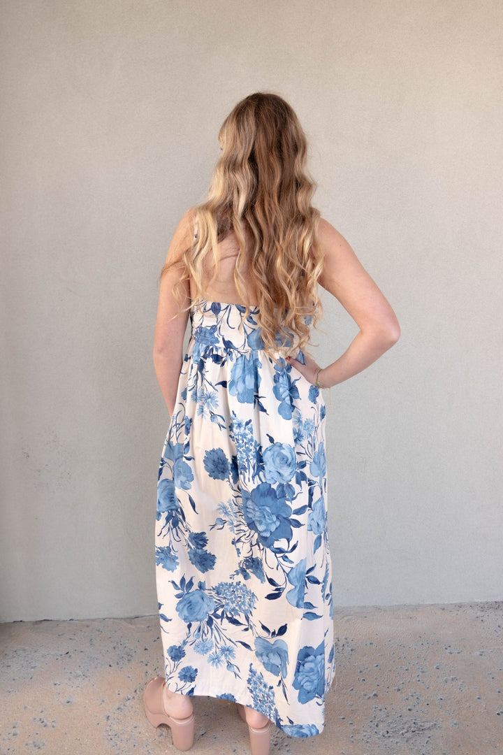 Floral Midi Dress - Cream Blue - Jaffi's