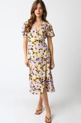 Floral Midi Wrap Dress - Lavender/Mustard - Jaffi's