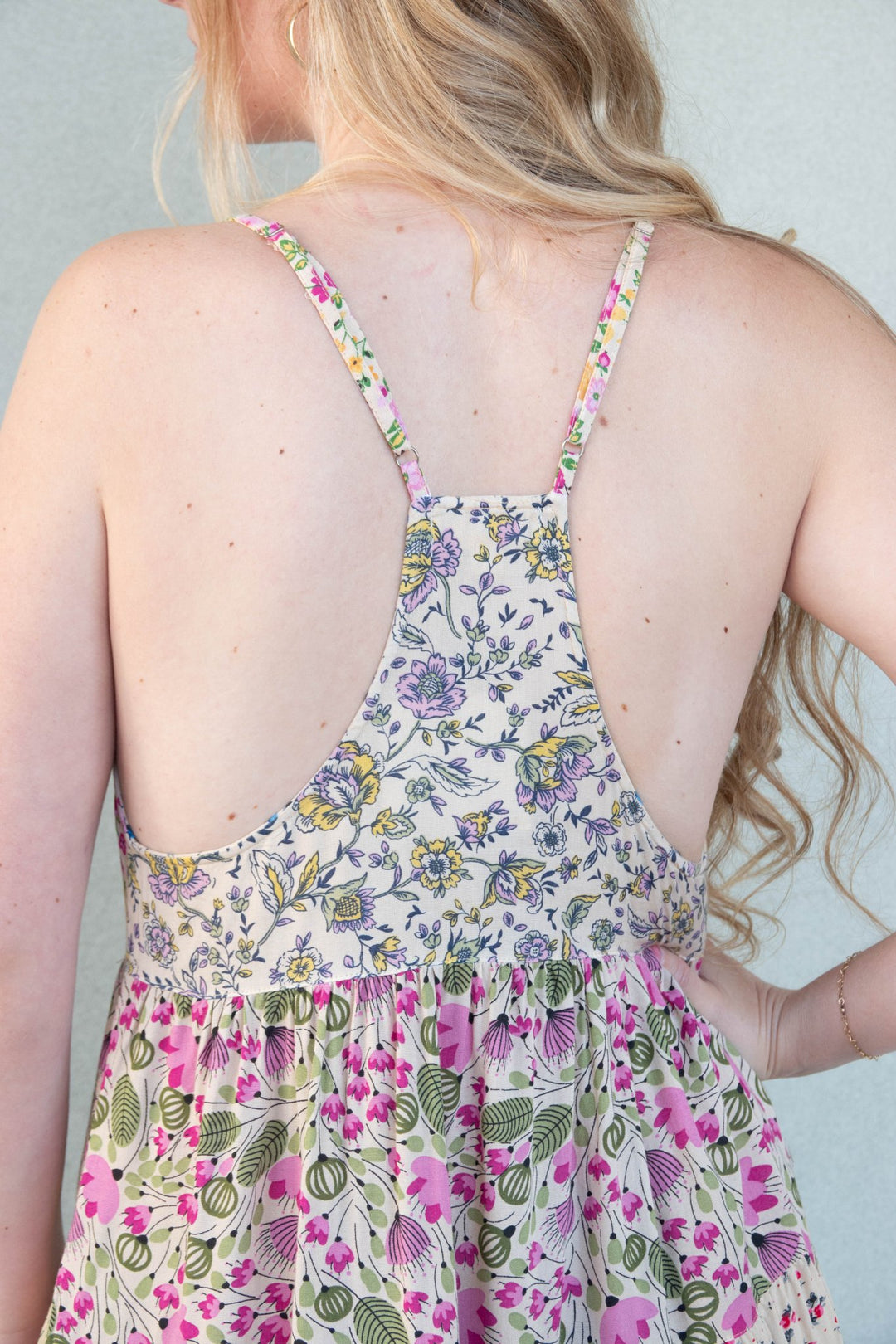 Floral Patch Tank Dress - Beige - Jaffi's