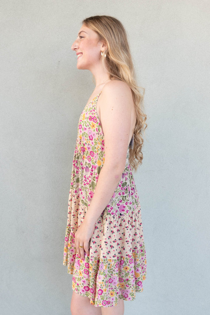 Floral Patch Tank Dress - Beige - Jaffi's