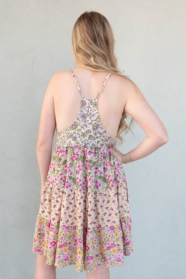Floral Patch Tank Dress - Beige - Jaffi's