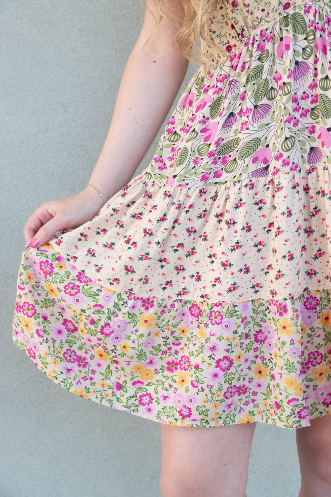 Floral Patch Tank Dress - Beige - Jaffi's