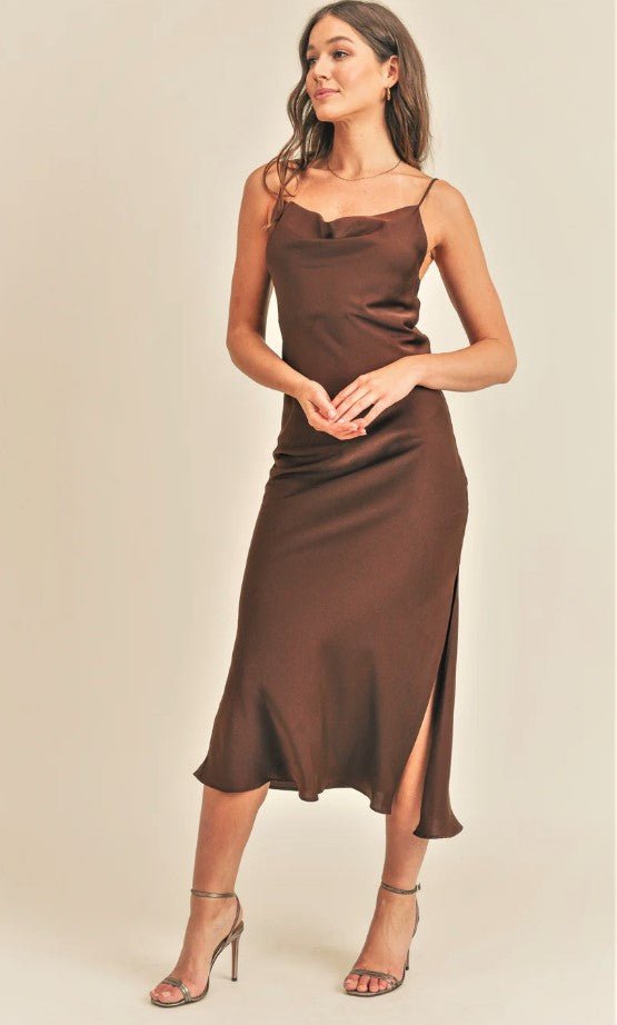 Florence Midi Dress - Brown - Jaffi's