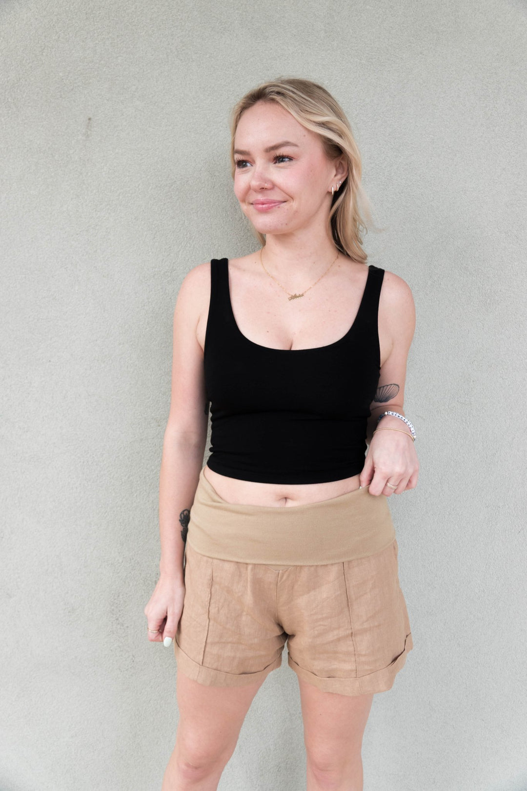 Fold Over Linen Short - Sand - Jaffi's