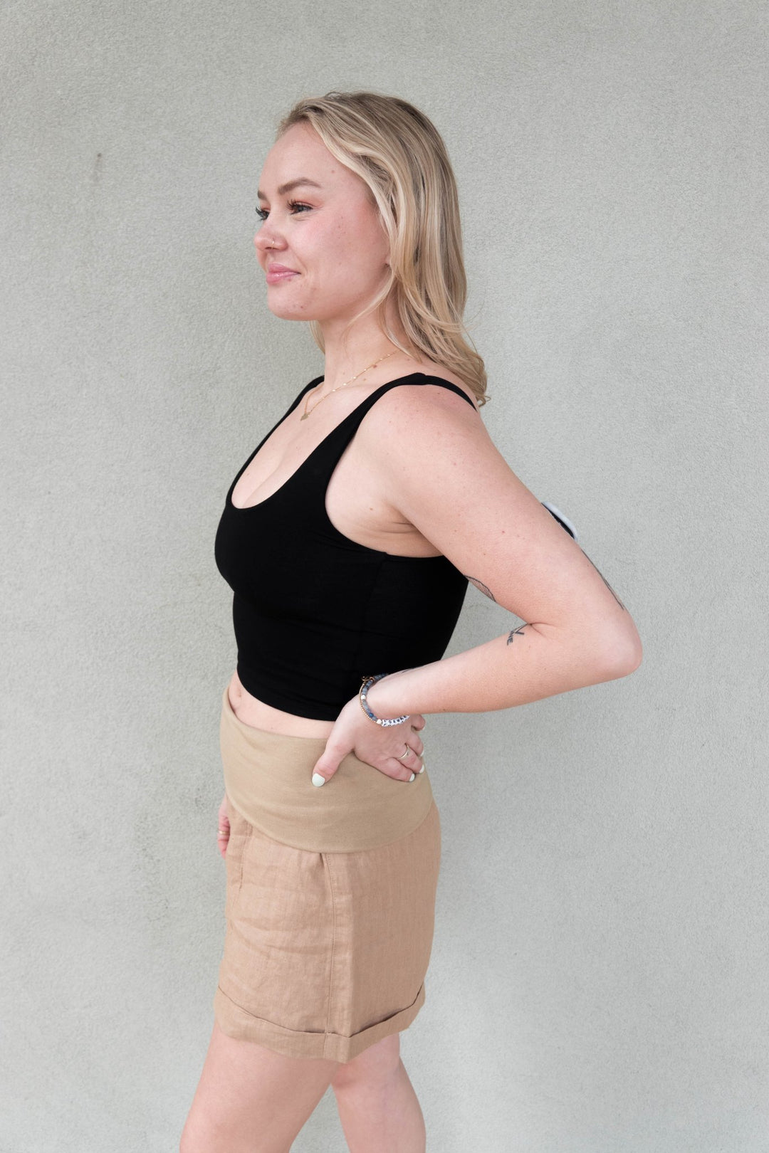 Fold Over Linen Short - Sand - Jaffi's